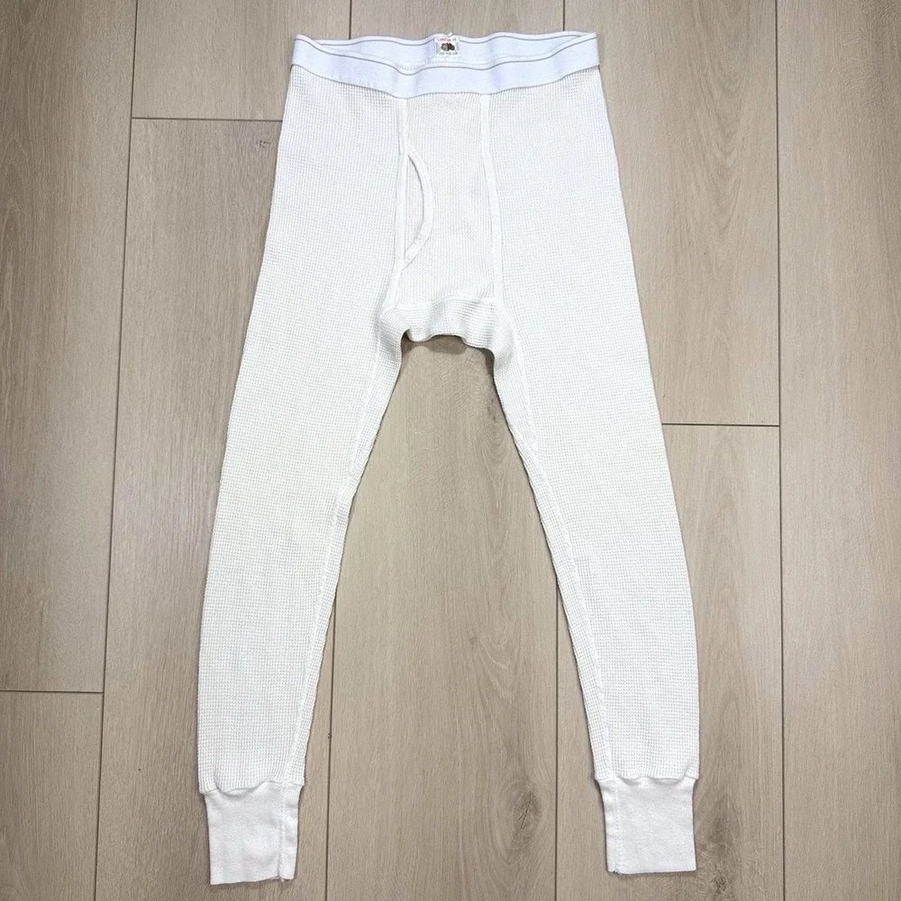 VTG Fruit of the Loom Thermal Long Johns Mens L 38-40 White Waffle Knit USA Made